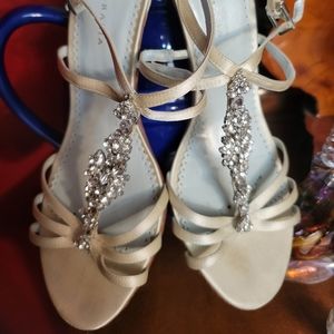 GRAZIA Beige 6 1/2B with Crystal Strap -      3 1/2 inch Heel